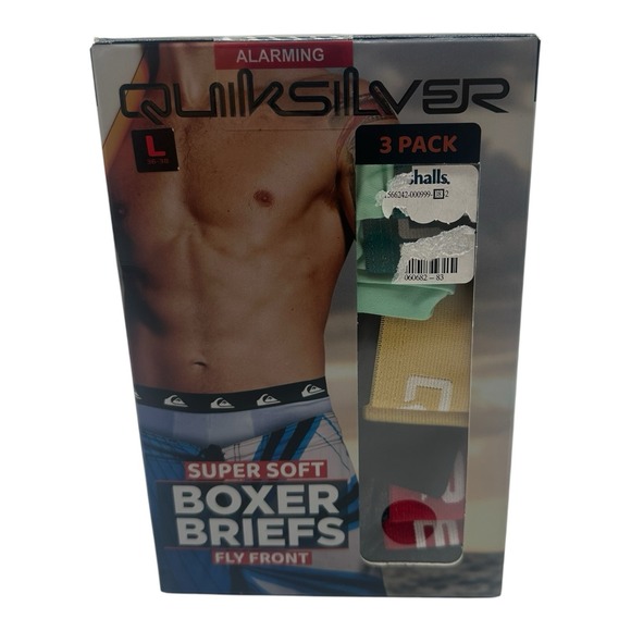Quiksilver 3 Pack Super Soft‎ Boxer Briefs Fly Front Men's Size L 36-38 Multi #4 - Picture 1 of 3